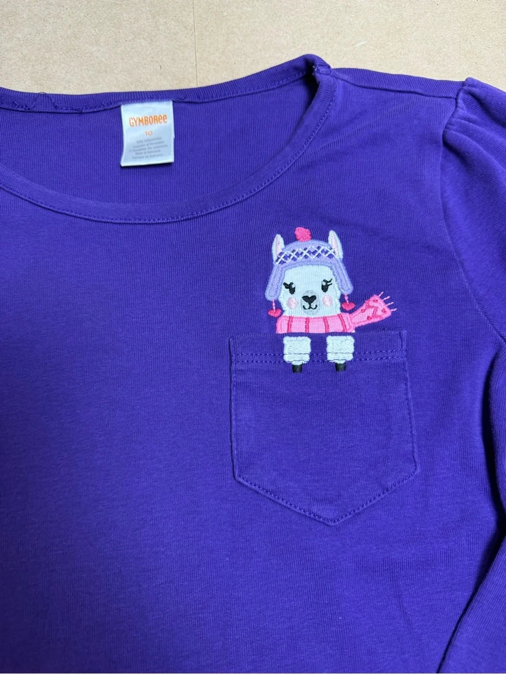Gymboree Girls Size 10 Purple Llama Embroidered Top & Leggings Set